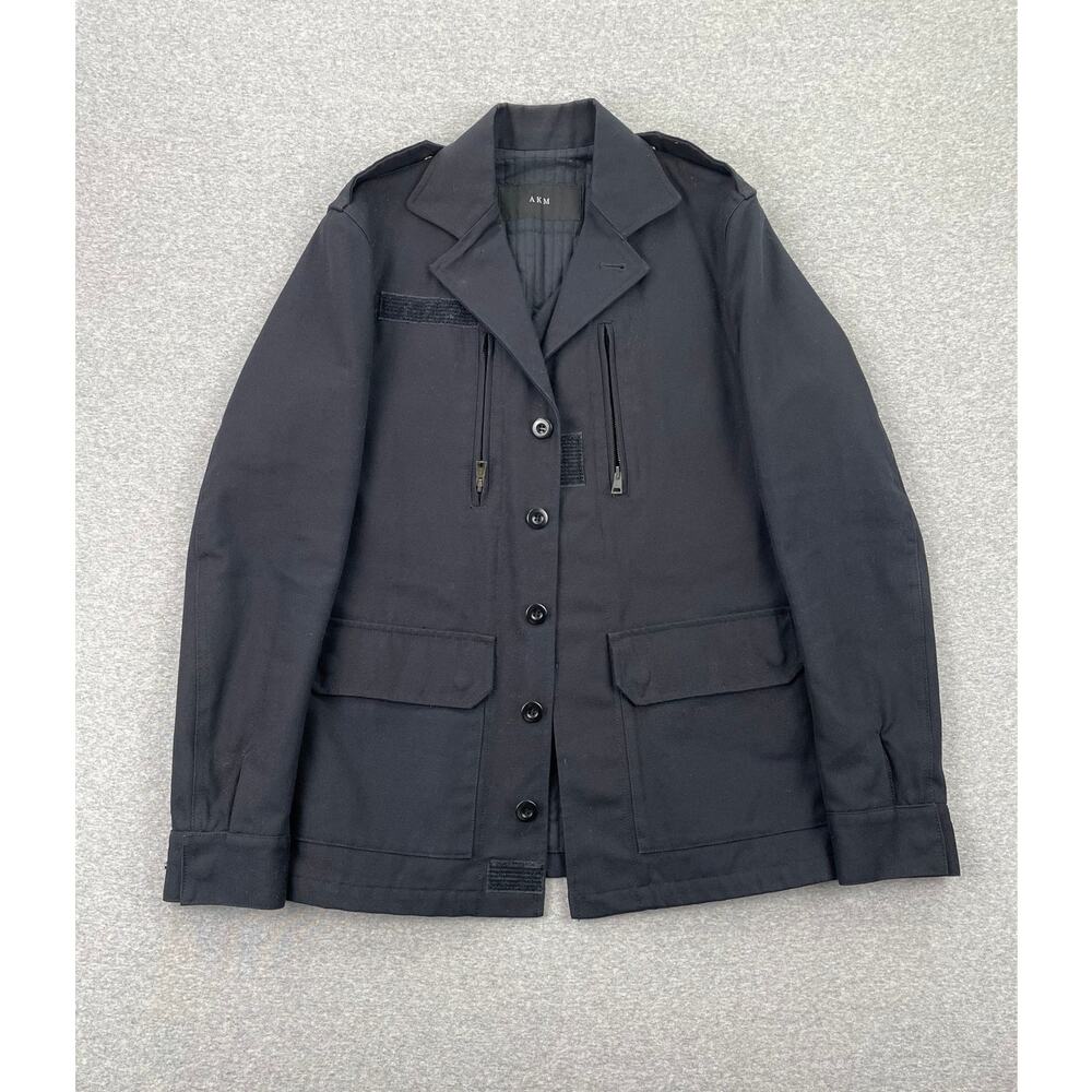AKM Military Utility Jacket Mens L Black Canvas Button-Up Lined Pockets